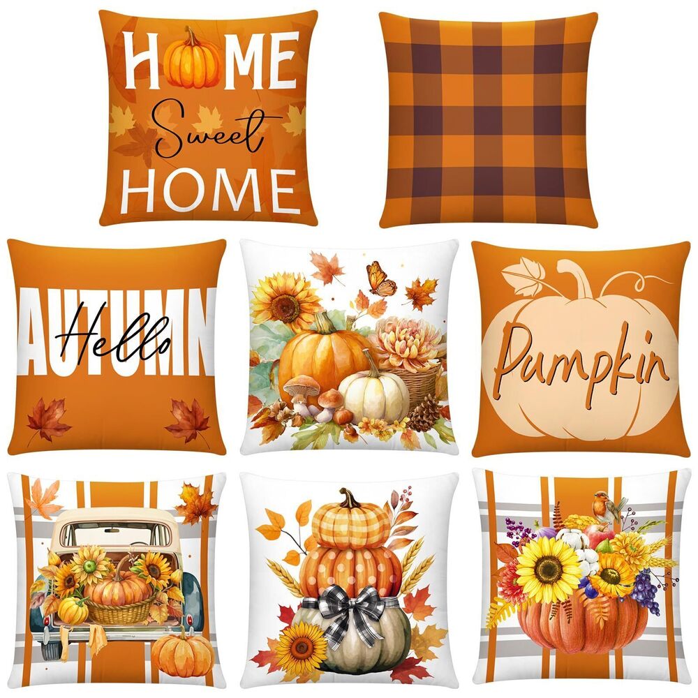 1521 8 Pcs Fall Decor Fall Pillow Covers 18 x 18 Inch - Hello Autumn